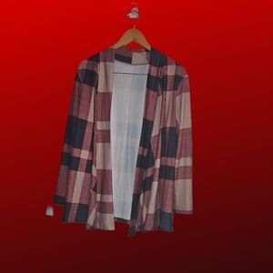 Shein Flannel cardigan red black & tan size large